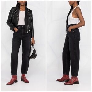 Re/Done Black 80s Peg Leg Button Fly Rigid Cotton Denim Tapered Jeans size 25